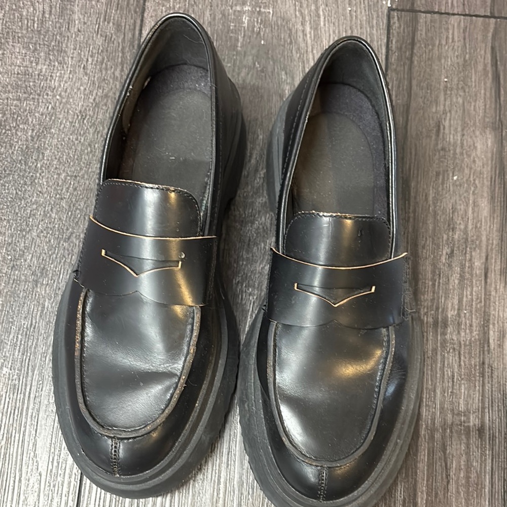 Camper Black Leather Loafers with Chunky Soles